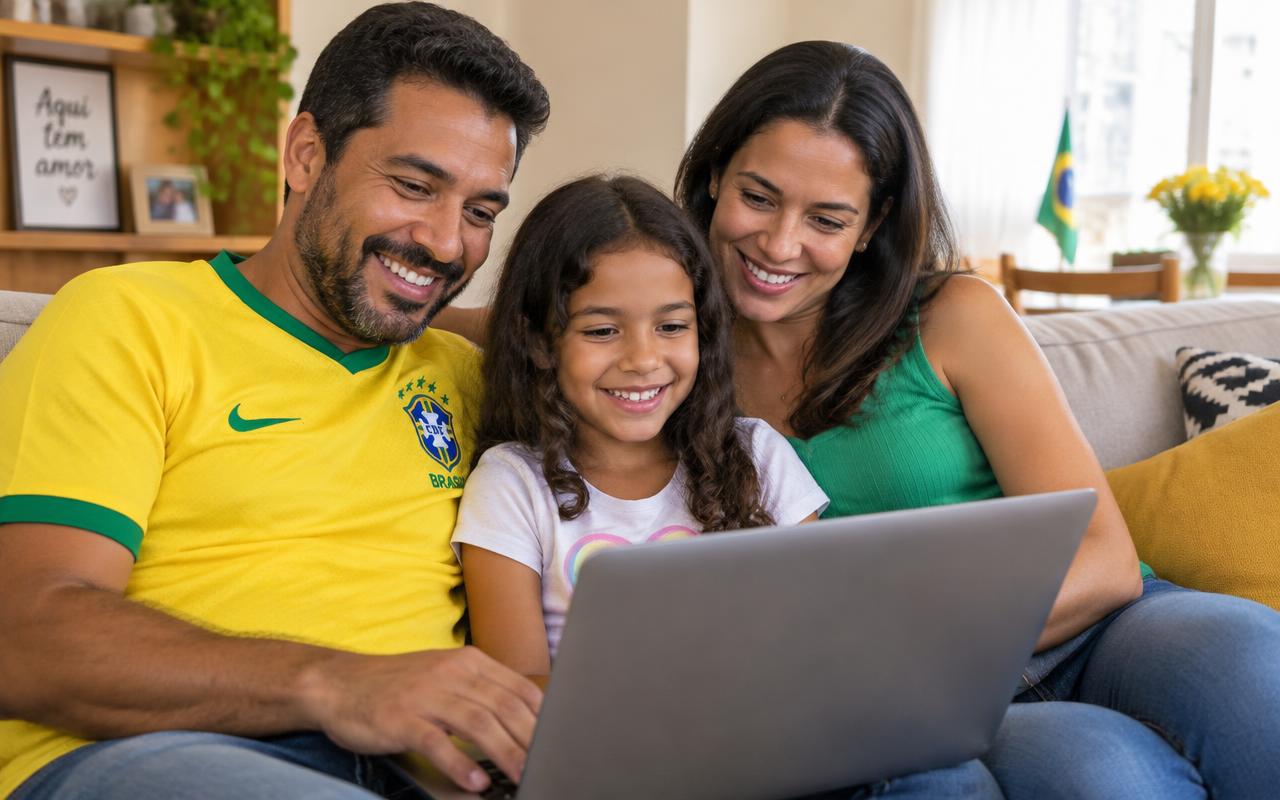 Família usando a internet